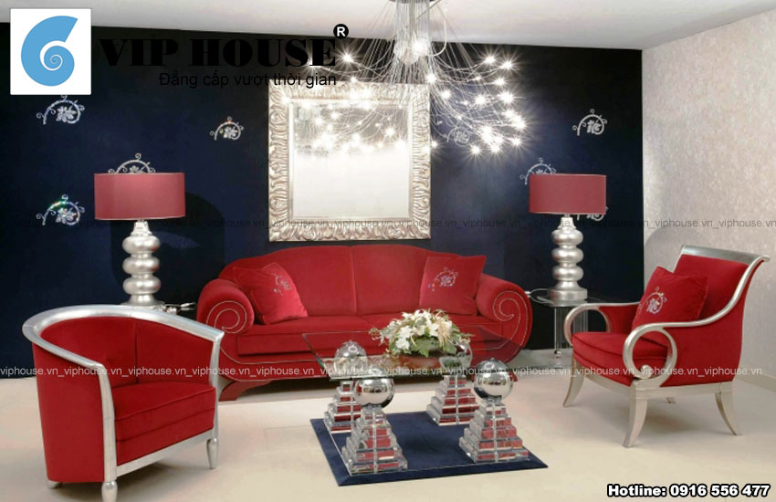 Phòng khách điệu đà với bộ ba màu trắng – đen – đỏ
